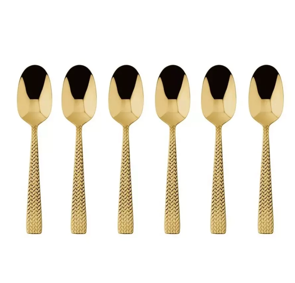 Sambonet - Набор из 6 ложек для эспрессо Cortina PVD Gold / артикул   52722GA7  / GTIN 8014808402388