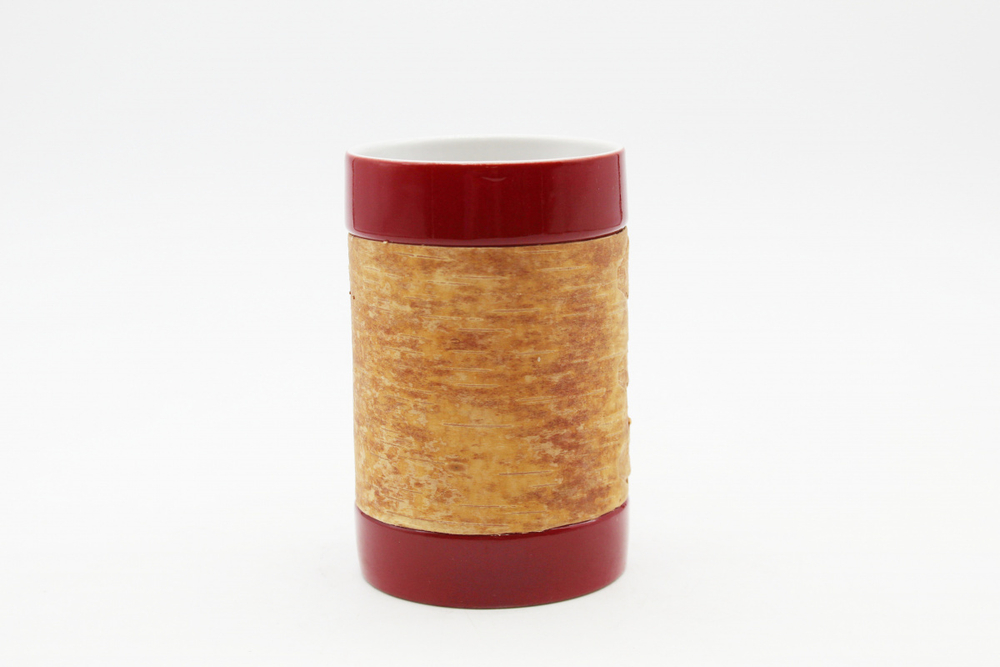 Кружка большая фарфоровая без ручки с берестой. Коллекция Log (Бревно)