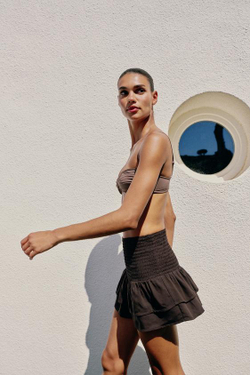 ZARA ЮБКА-ШОРТЫ С ЖАТКОЙ И ВОЛАНАМИ, КОРИЧНЕВЫЙ