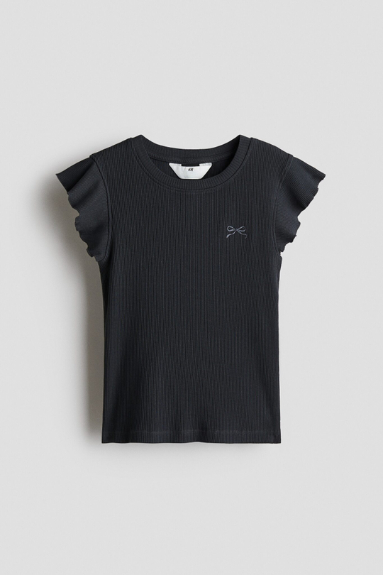 H&M Футболка в рубчик, темно-серый