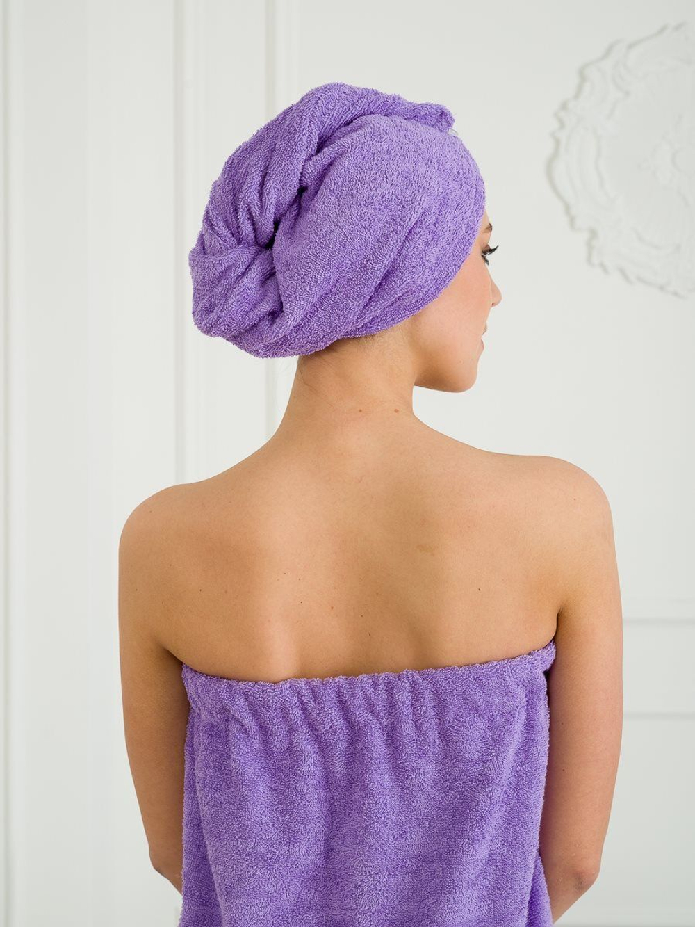 Парео-набор махровый банный сиреневый