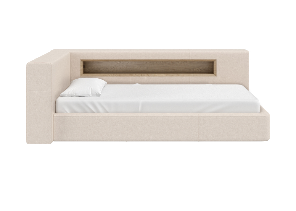 Диван-кровать Cube c нишей L (молочный, рогожка)