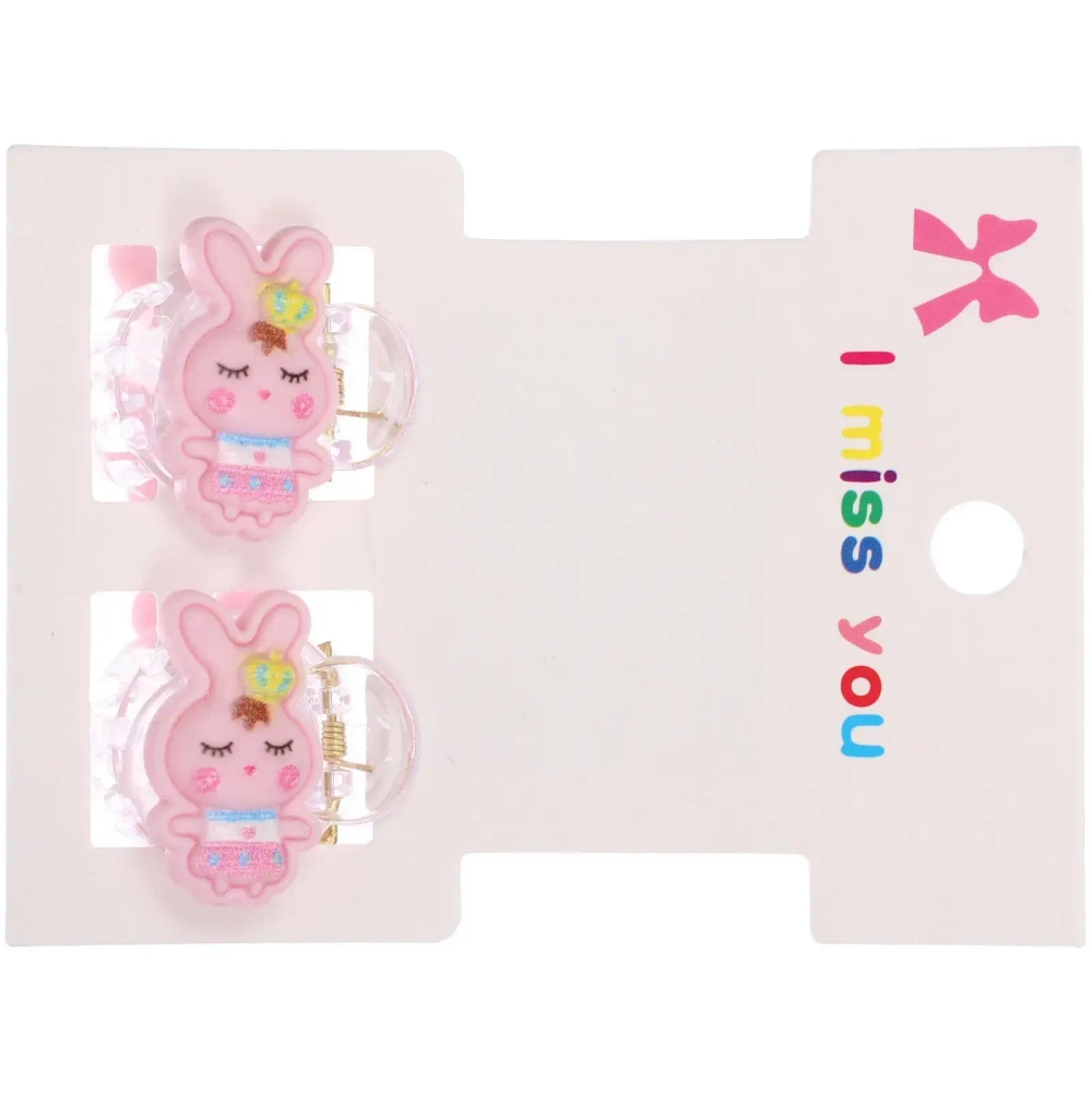 Заколки – крабы детские для волос 2шт на блистере «МАРЦИПАН», Розовый зайка, 1,2см