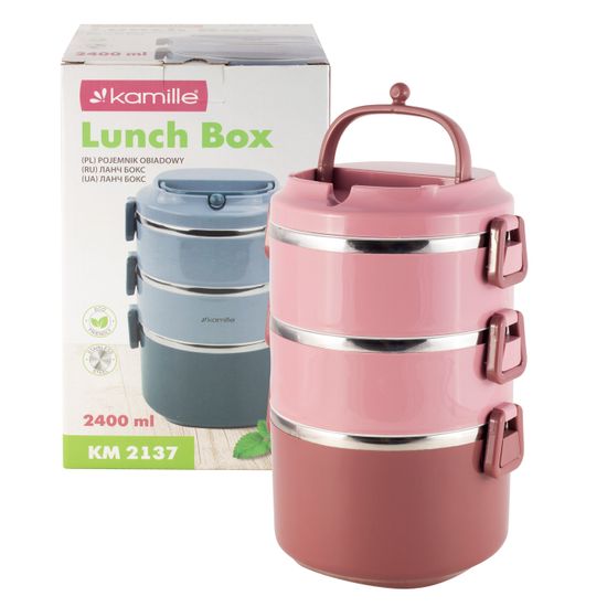 Ланч бокс тройной 2400 мл. Kamille KM-2137 пластик, нержавеющая сталь