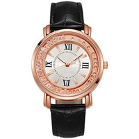 Часы наручные кварцевые на кожаном ремешке, золотистый/черный W0122580-02
