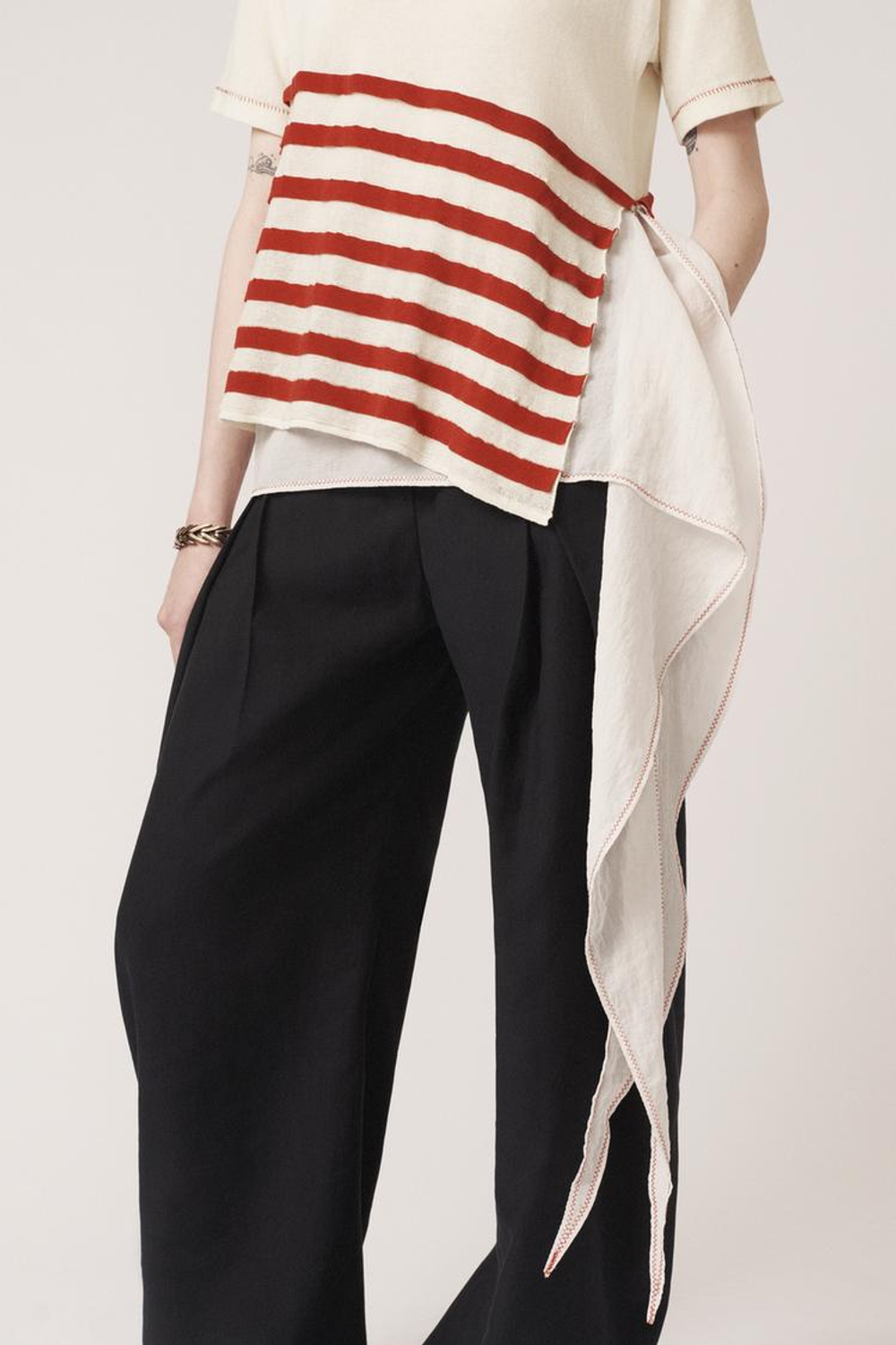 ZARA АСИММЕТРИЧНЫЙ ВЯЗАНЫЙ ТОП В ПОЛОСКУ — THE ITEM ZARA WOMAN, БЕЛЫЙ/КРАСНЫЙ