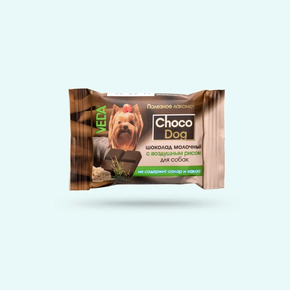 VEDA CHOCO DOG Лакомство для собак Шоколад молочный с воздушным рисом, 85 г