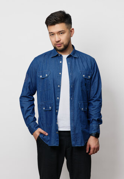 Рубашка мужская с накладными карманами DENIM BLUE