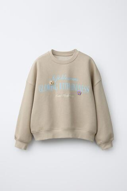 ZARA ТОЛСТОВКА С НАДПИСЬЮ И ЦВЕТАМИ, РЫЖЕВАТО-КОРИЧНЕВЫЙ