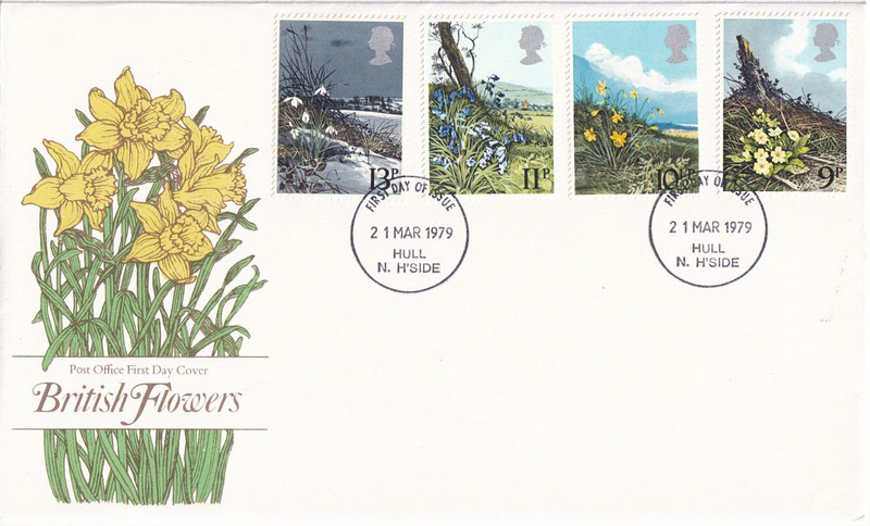Конверт Первого дня Великобритании от 21 марта 1979 года с четырьмя марками и спецгашением
