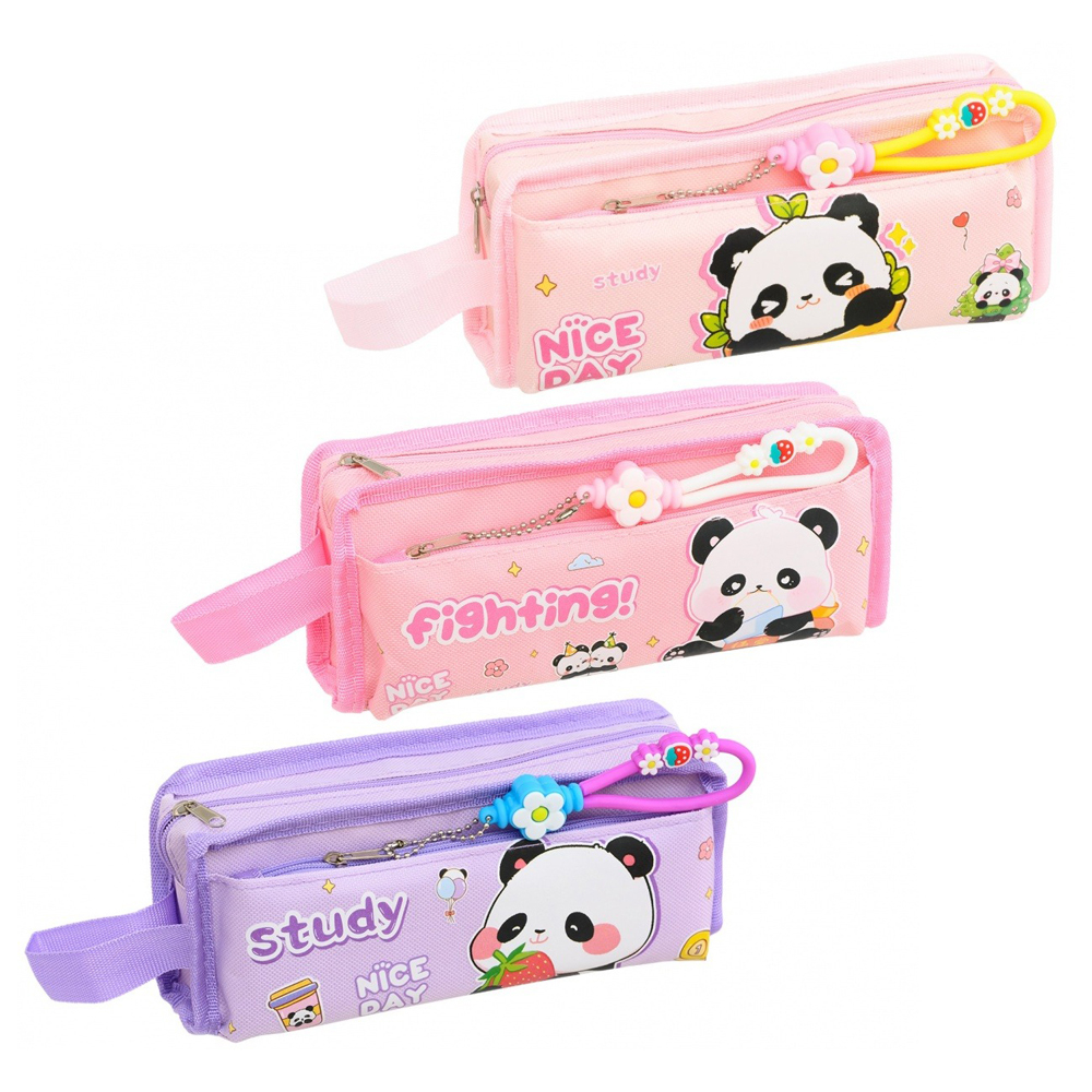 Пенал-косметичка Basir без наполнения, 21*8*5,5 см, серия "Панда", с брелоком, ассорти