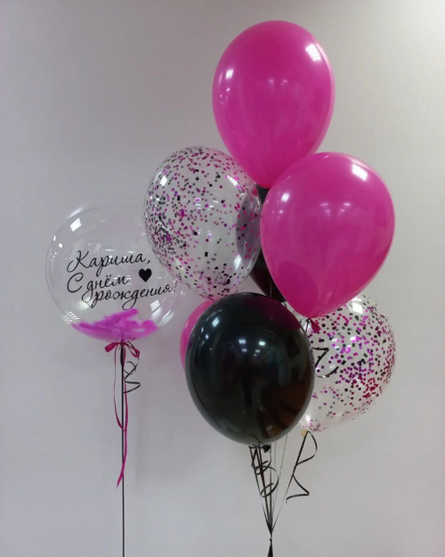 Шар с перьями и надписью с фонтаном из шаров