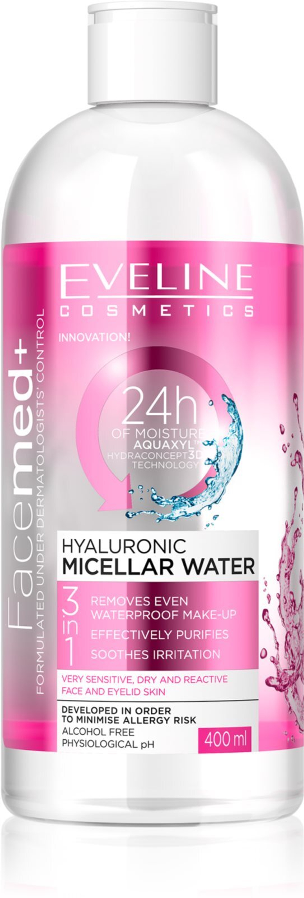 Eveline Cosmetics FaceMed+ - гиалуроновая мицеллярная вода 3 в 1 /   400  ml  / GTIN 5901761919264