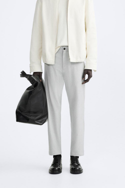 ZARA БРЮКИ КОМФОРТНОЙ ПОСАДКИ ИЗ РЕЛЬЕФНОЙ ТКАНИ, СЕРЫЙ С МЕЛАНЖЕВЫМ ЭФФЕКТОМ