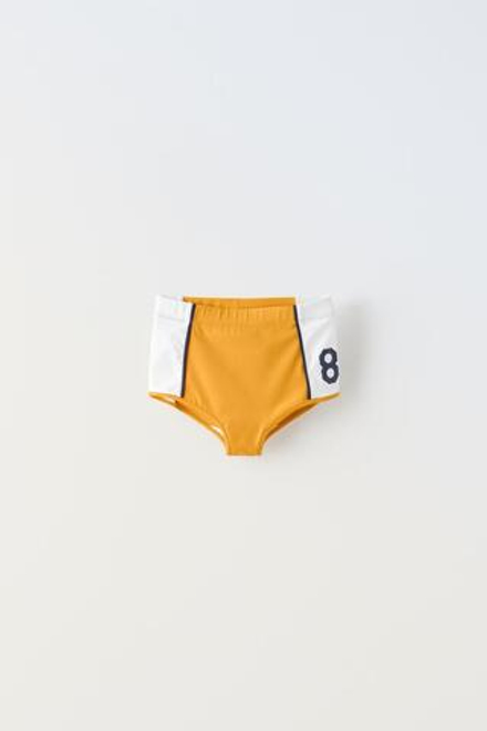 ZARA ШОРТЫ С ЦИФРОЙ И КОНТРАСТНЫМИ ДЕТАЛЯМИ, ГОРЧИЧНЫЙ