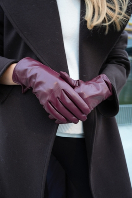 Перчатки кожаные короткие винный