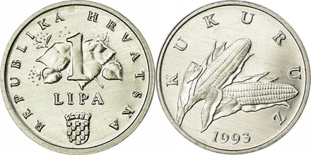 Хорватия 1 липа, 1993 Кукуруза UNC