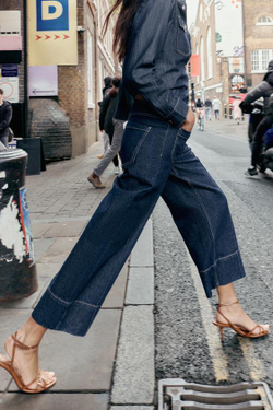 ZARA Z1975 ДЖИНСЫ WIDE-LEG С ЗАВЫШЕННОЙ ТАЛИЕЙ И ПОЯСОМ, СИНИЙ