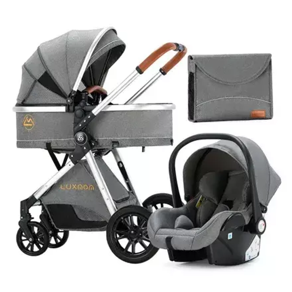 Коляска-трансформер 3в1 Luxmom V9 Серый текстиль