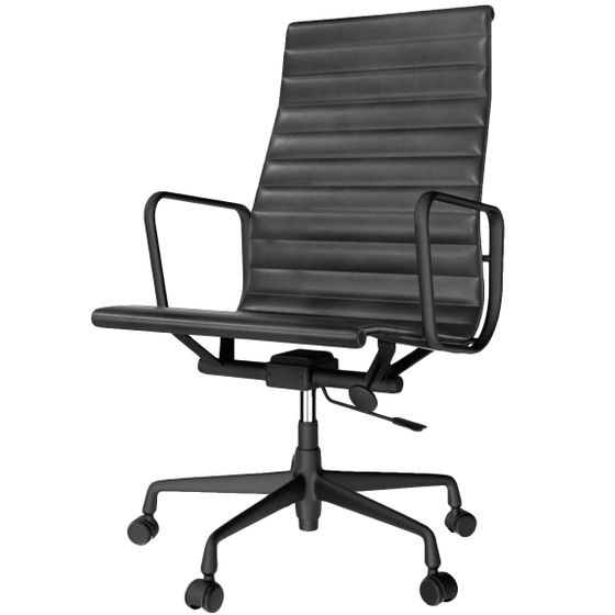 Культовое офисное кресло Eames Ribbed EA 119 из черной кожи с черным каркасом | Купить в Hallberg.ru