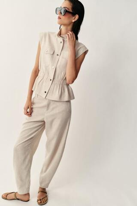 ZARA БРЮКИ BARREL ИЗ ЛЬНЯНОГО МИКСА, СВЕТЛО-БЕЖЕВЫЙ