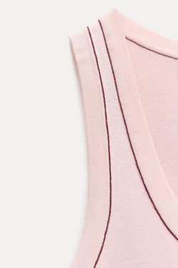 ZARA ОДНОТОННЫЙ ТОП С КОНТРАСТНОЙ ОКАНТОВКОЙ, СВЕТЛО-РОЗОВЫЙ