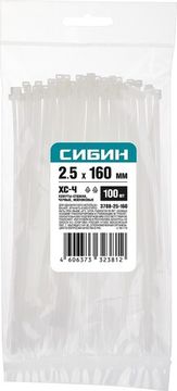 СИБИН ХС-Ч, 2.5 x 160 мм, нейлон РА66, 100 шт, черные, хомуты-стяжки (3788-25-160)