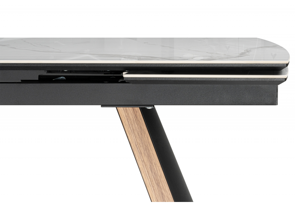 Керамический стол Woodville Симмонс 180(260)x90 statuario titan gloss, черный, орех дуб монтана