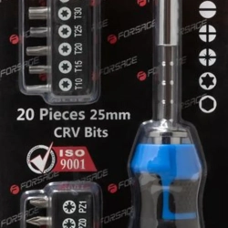 Отвертка-битодержатель телескопическая с набором бит, 21прCrV6150(PH:0,1,2,3,PZ:0,1,2,3,SL:3,4,5,6мм,T:10,15,20,25,30,Н:4,5,6мм,L:160-220мм)в блистере Forsage F-814821