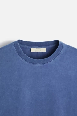 ZARA ХЛОПКОВАЯ ФУТБОЛКА С КОРОТКИМИ РУКАВАМИ, СИНИЙ