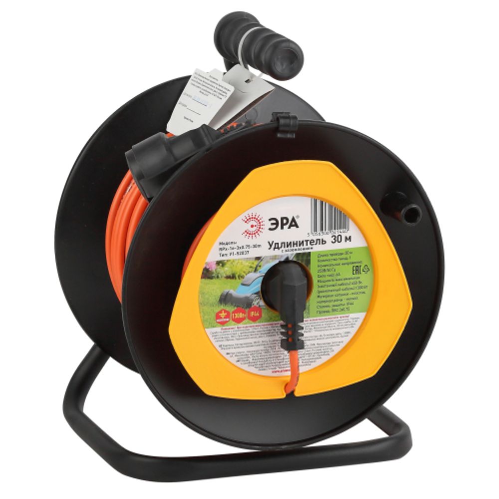 Удлинитель силовой ЭРА RPx-1e-3х0.75-30m для газонокосилки c заземлением 1 розетка 30м ПВС 3х0.75мм2 | Силовые удлинители
