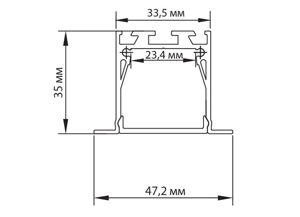 Врезной алюминиевый профиль,   47, 2х35х3000. Цвет: белый , Серия:DN8ALE
