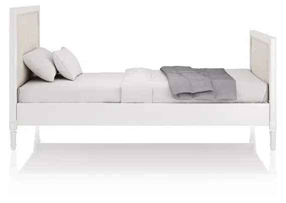 Кровать подростковая Elit (белый, бежевая ткань)