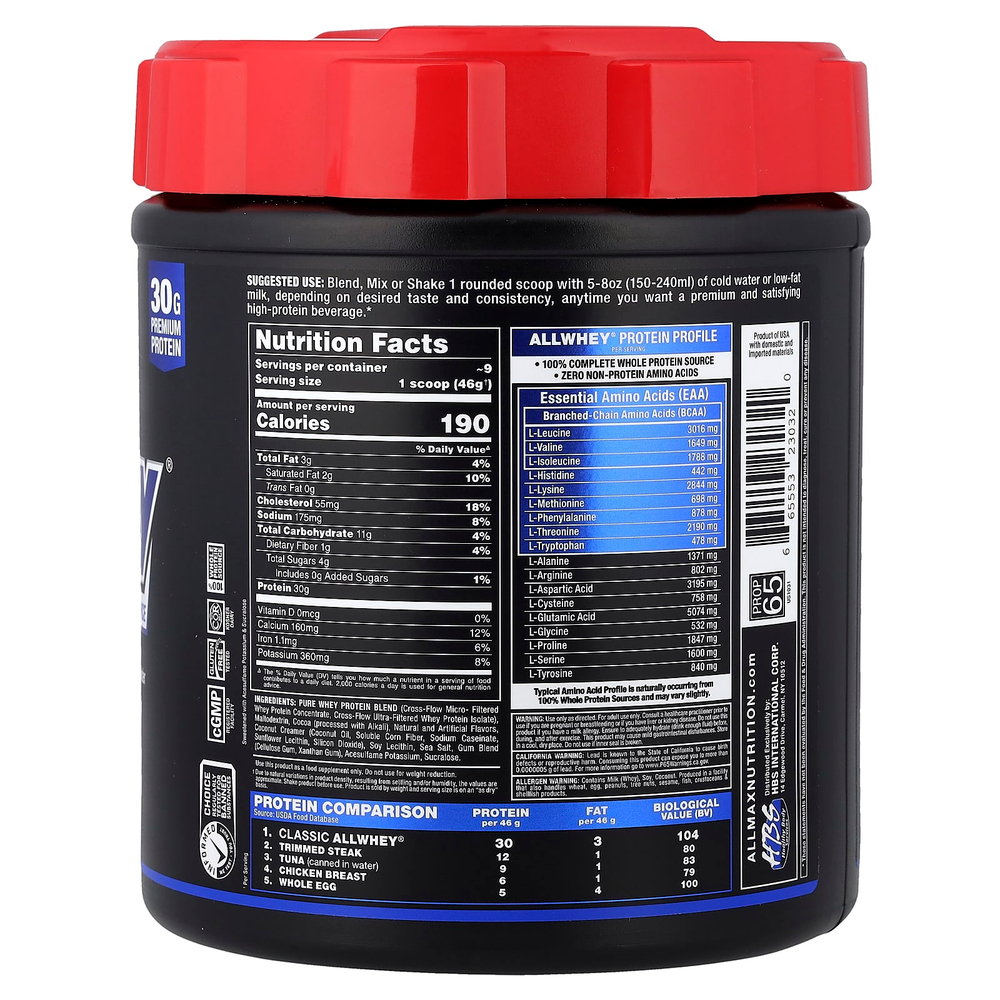 ALLMAX, CLASSIC ALLWHEY®, 100% источник сывороточного протеина, со вкусом шоколада, 425 г (0,9 фунта)