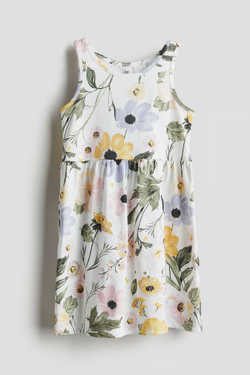 H&M Хлопковое платье с принтом, белый