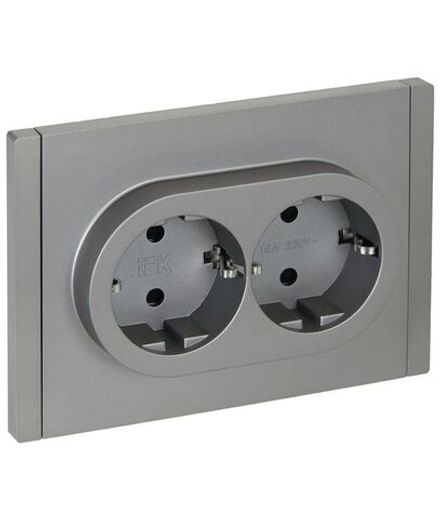 Розетка 2-м СП FORTE&PIANO FP523 16А с заземл. защ. шторки безвинт. крепл. сталь IEK FP-R24-16-1-K46