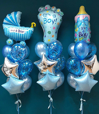 01_Три букета по 9 шаров + 3 фигуры на рождение мальчика