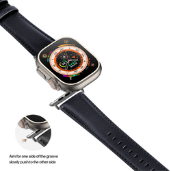 Ремешок из кожи синего цвета от Dux Ducis для смарт часов Apple Watch 42, 44, 45, 46, 49мм, серия YS Series