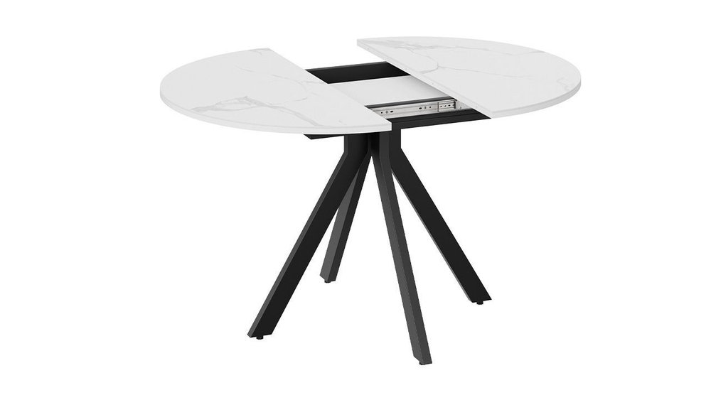 Стол кухонный обеденный круглый раздвижной Черный муар/Стекло глянцевое белое 100(132)х75х75 см