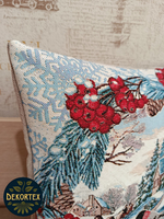 Декоративный гобеленовый чехол для интерьерной подушки Снегири за окном 38*38