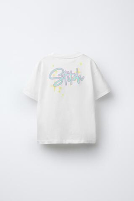 ZARA ФУТБОЛКА С ПРИНТОМ LILO & STITCH © DISNEY, БЕЛЫЙ