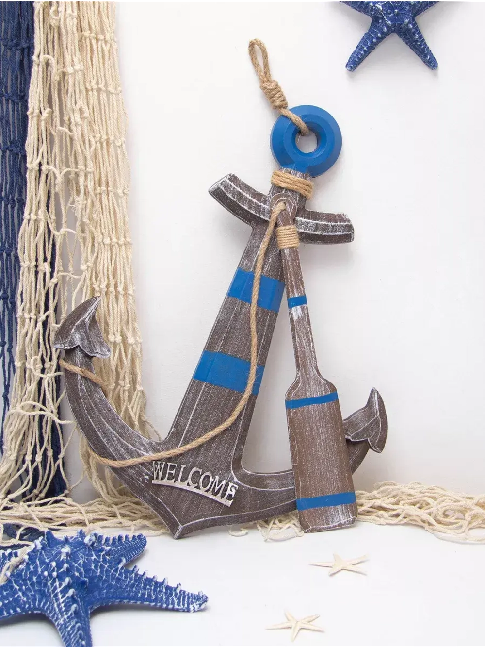 Декор на стену для интерьера "Якорь с канатом"