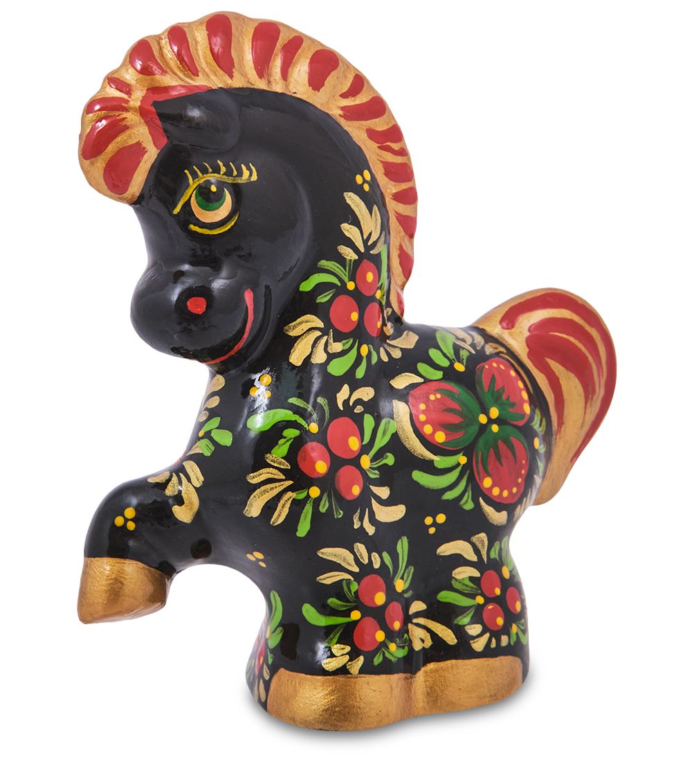 ГЛ- 956 Фигурка «Лошадка-Буран» хохлома (Гжельский фарфор)