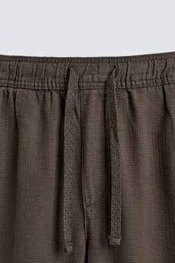 ZARA БРЮКИ RELAXED FIT С РЕЛЬЕФНОЙ СТРУКТУРОЙ, КОРИЧНЕВЫЙ