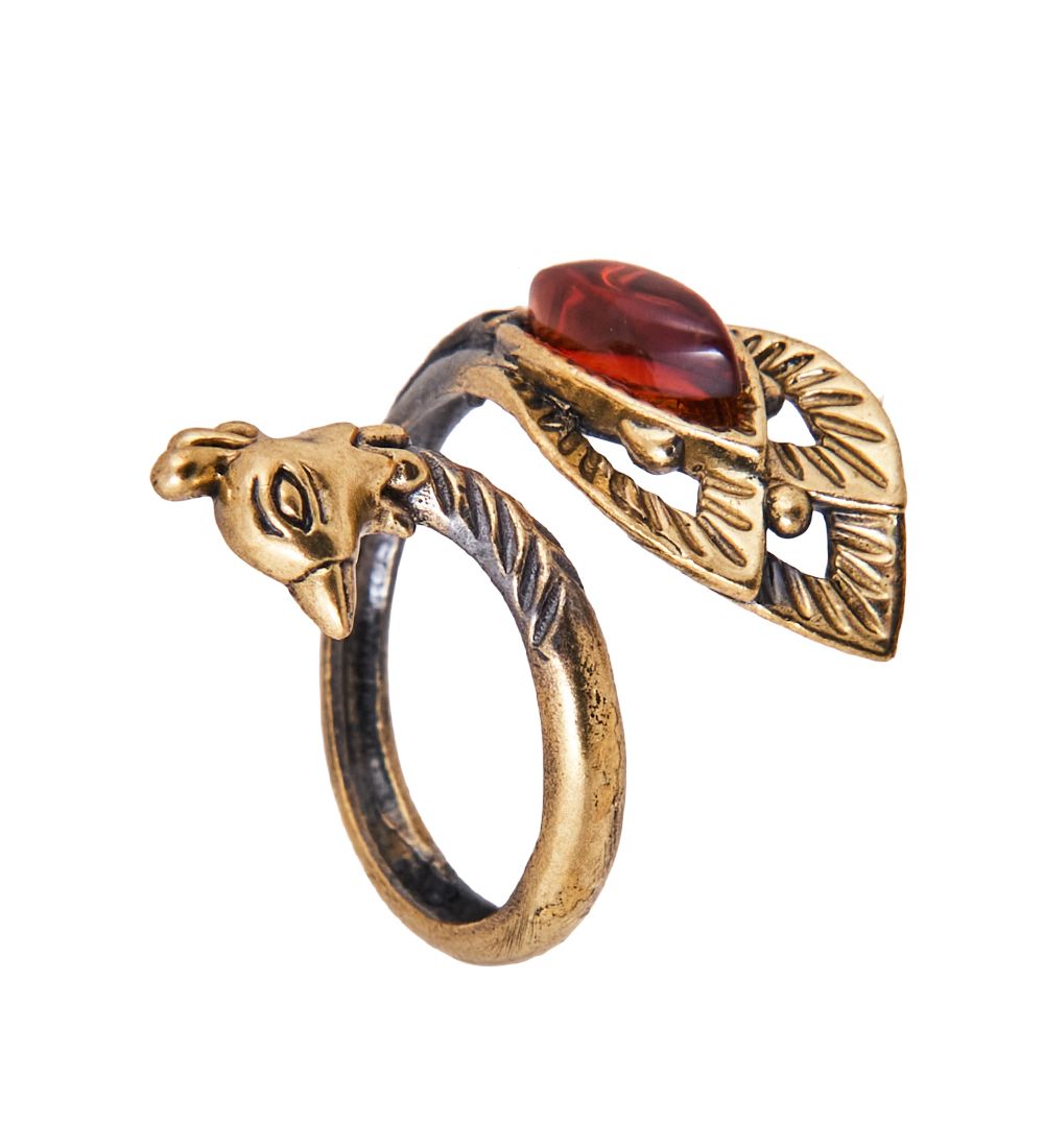 AM-3894 Кольцо «Павлин» (латунь, янтарь)