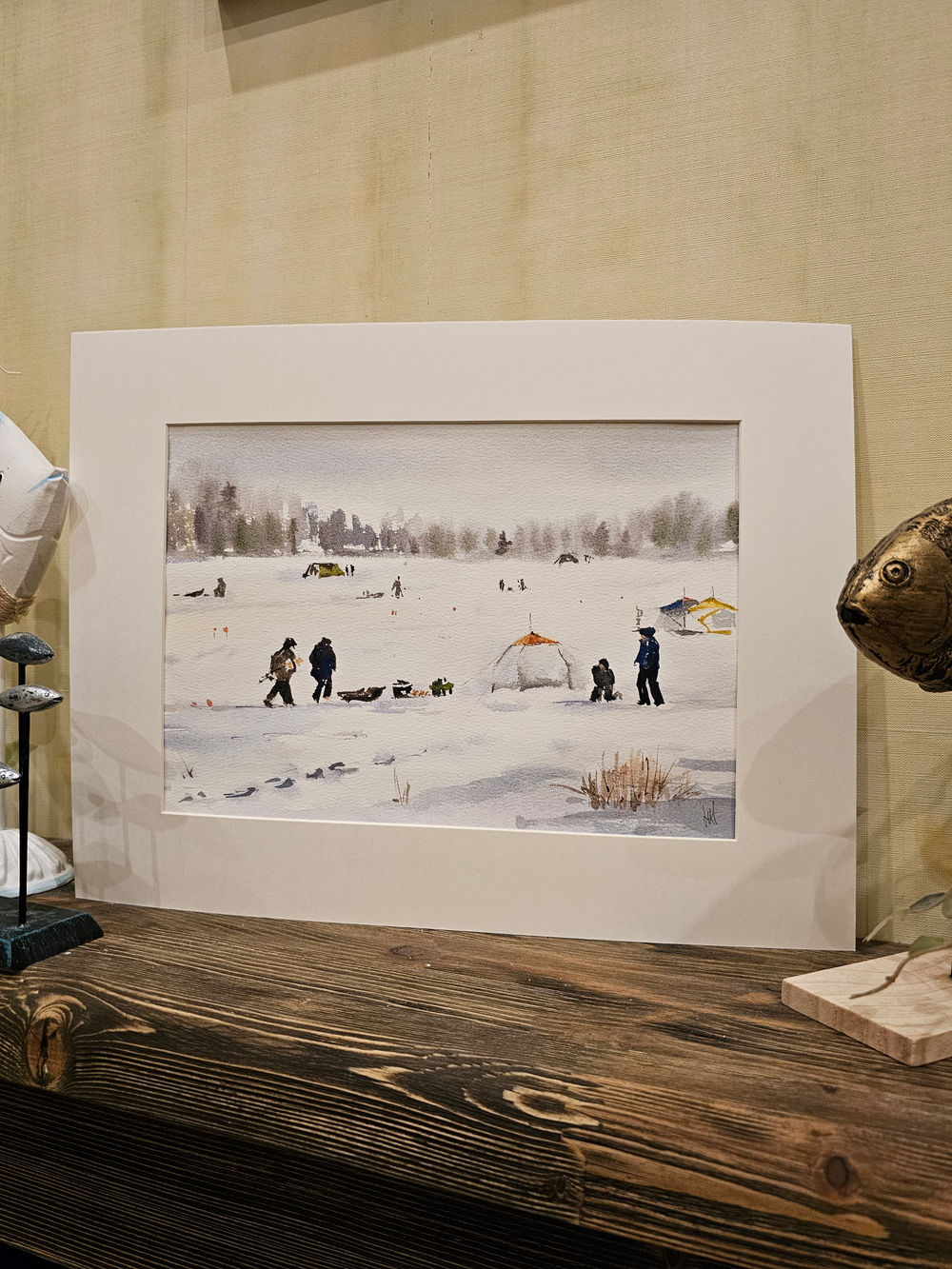 Картина авторская акварельная в паспарту 30х40 см на стену для интерьера "Рыбаки на Можайском..."