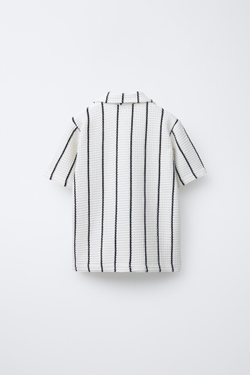 ZARA РУБАШКА В ПОЛОСКУ ИЗ КРУЖЕВА КРОШЕ, ЭКРЮ/ЧЕРНЫЙ