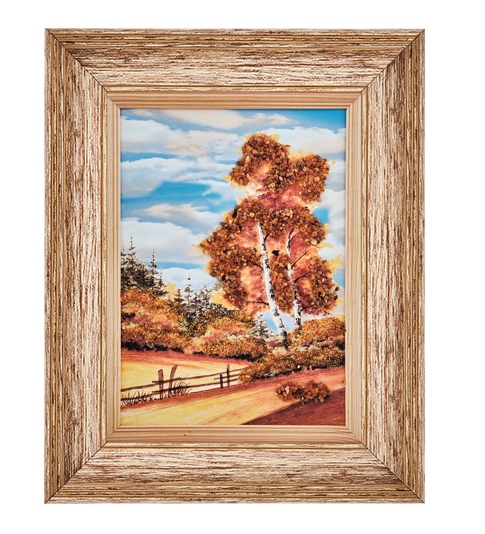 AMB-01/80 Картина «Золотая осень» (с янтарной крошкой) пласт.рамка 33х42см