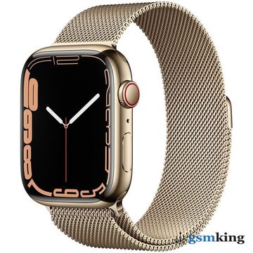 Apple Watch Series 7 GPS + Cellular 45mm Gold Stainless Steel Case with Gold Milanese Loop MKJG3LL/A