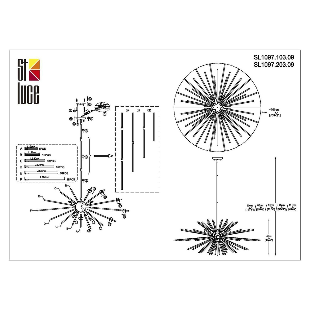 SL1097.103.09 Светильник подвесной ST-Luce Хром G9 9*5W